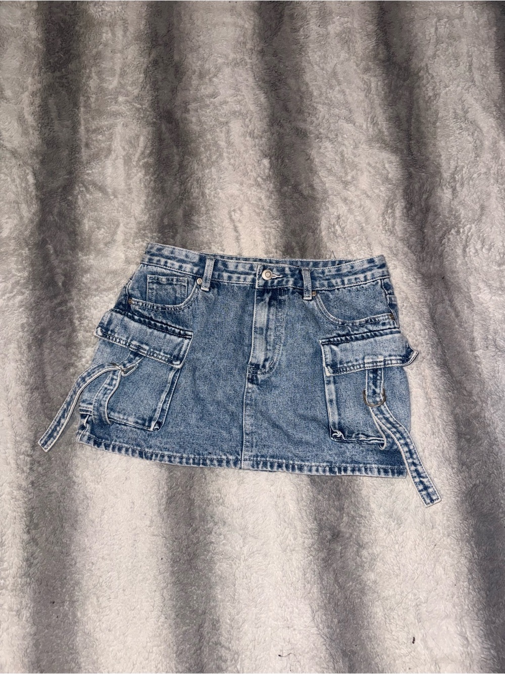J for Justify Light Blue Denim Mini Skirt with Cargo Pockets